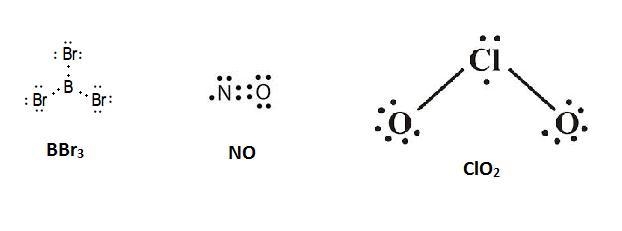 Write the Lewis structure for each molecule (octet rule not followed). A. BBr3 b. NO-example-1