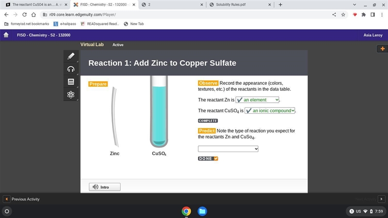 The reactant CuSO4 is an.... A. element B. ionic compound C. molecule D. an oxide-example-1