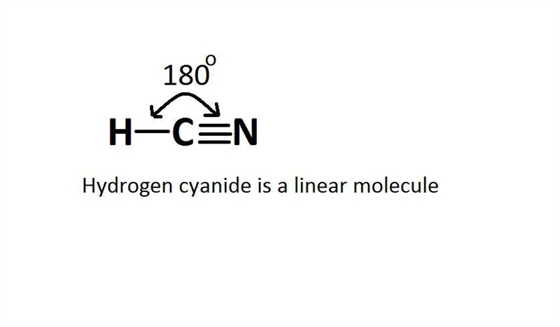 What is the molecular shape of HCN? bent linear angular trigonal pyramidal-example-1