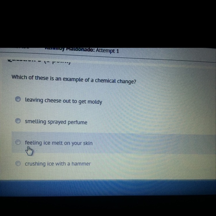 Which of these is an example of a chemical change apex?-example-1