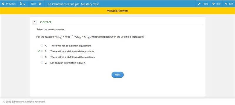 For the reaction PCl5(g) + heat PCl3(g) + Cl2(g), what will happen when the volume-example-1