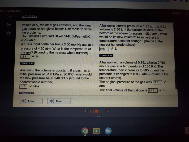 A 10.0-L rigid container holds 3.00 mol H2 gas at a pressure of 4.50 atm. What is-example-1