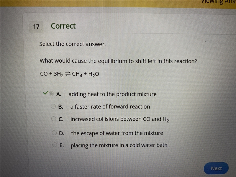 What would cause the equilibrium to shift left in this reaction? CO + 3H2 ⇌ CH4 + H-example-1