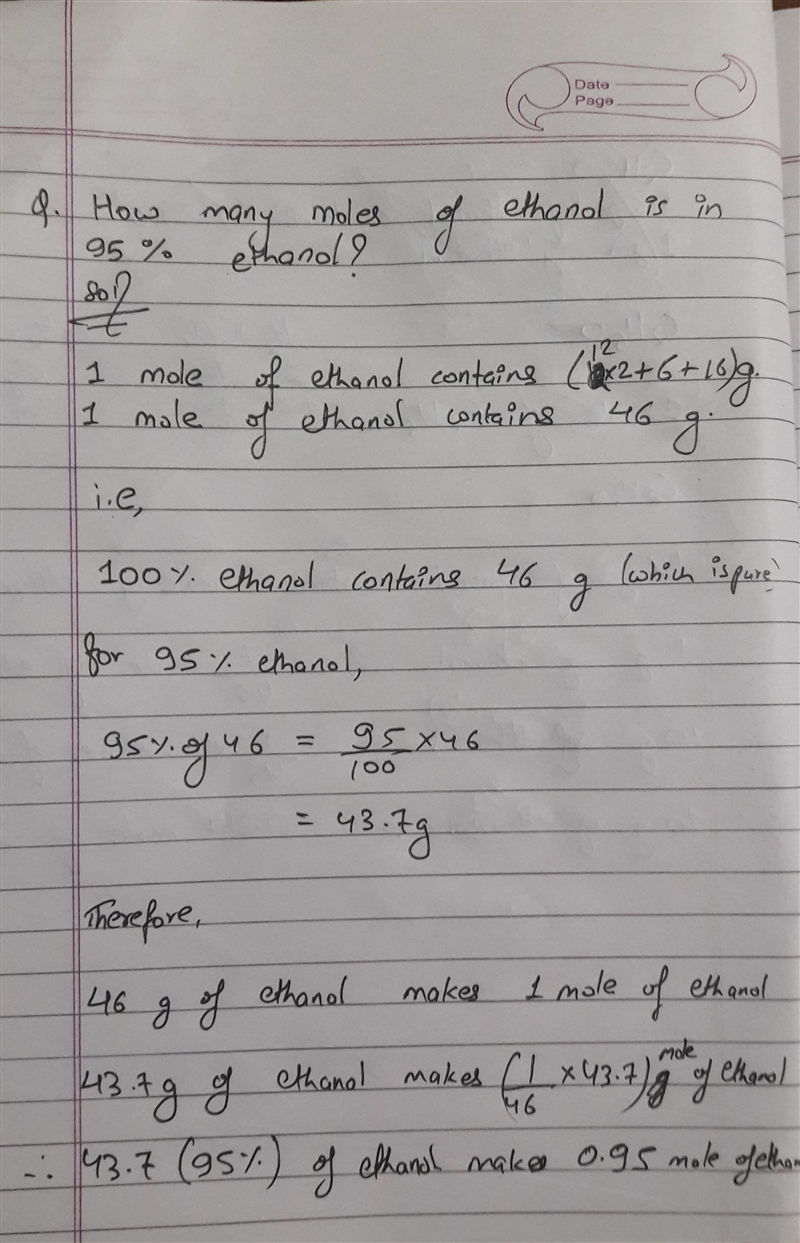 How many moles of ethanol is in 95% ethanol?-example-1