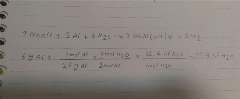 What volume of H2O is formed at stp when 6.0g of Al is treated with excess NaOH? NaOH-example-1