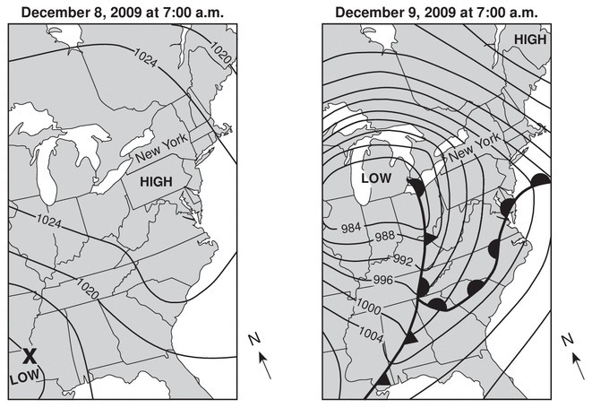 Whick type of front was located just south of New York City in December 9-example-1