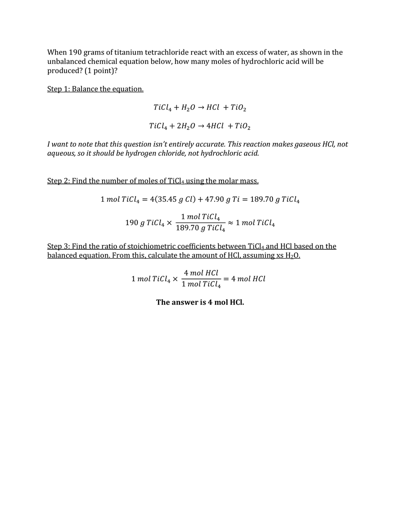 When 190 grams of titanium tetrachloride react with an excess of water, as shown in-example-1