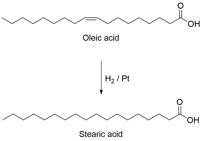 Draw the product formed when oleic acid is reacted with h2 in the presence of pt.-example-1