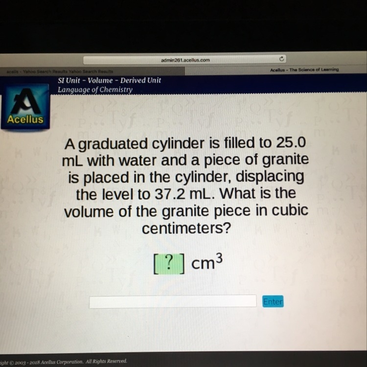 What is the volume of the granite piece in cubic centimeters-example-1