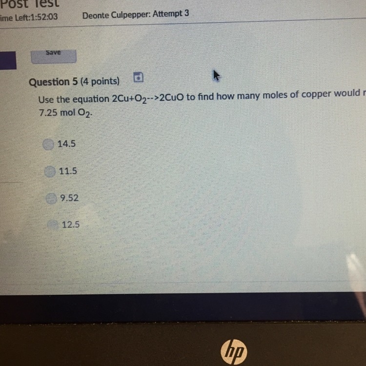 Use the equation 2Cu+02->2CuO to find how many moles of copper would react with-example-1