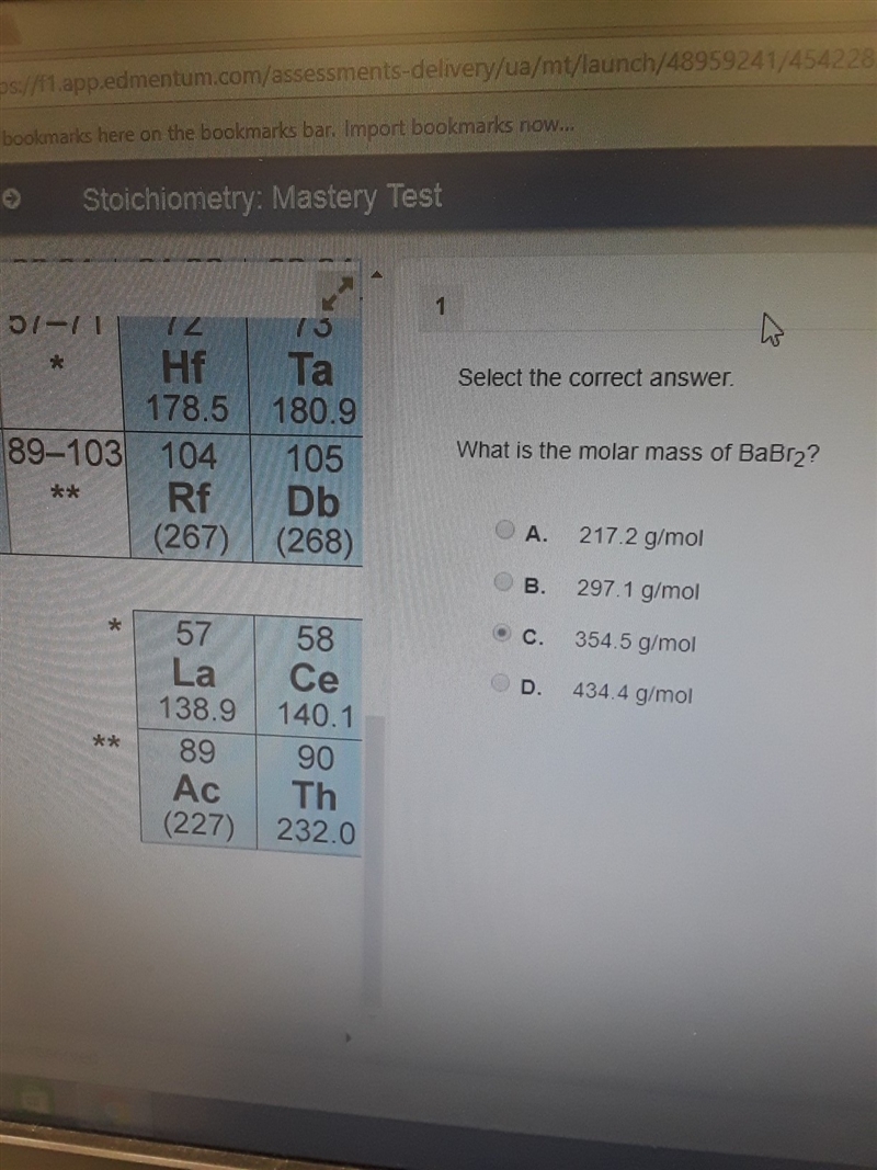 What is the molar mass of BaBr2? multiple choice on the picture-example-1