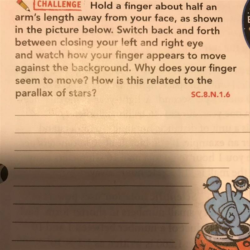 Why does your finger seem to move? How is this related to the parallax of stars?-example-1