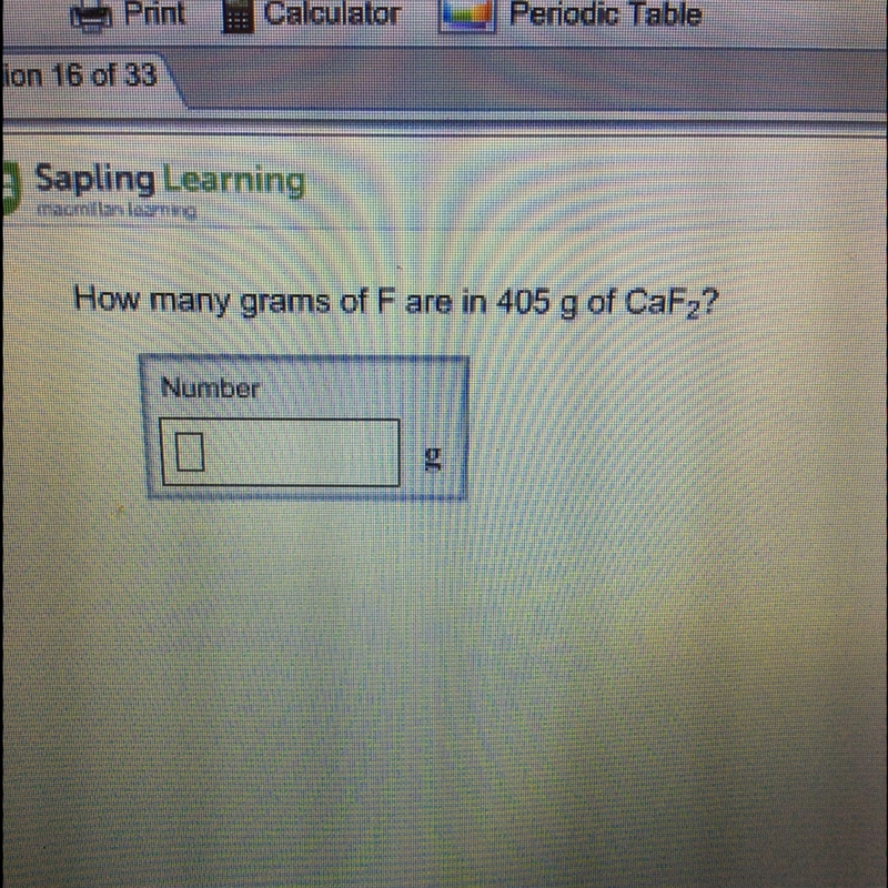 How many grams of F are in 405 grams of CaF2?-example-1