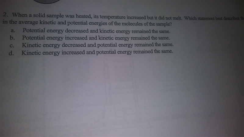 when a solid sample was melted its temperature increase but it did not melt which-example-1