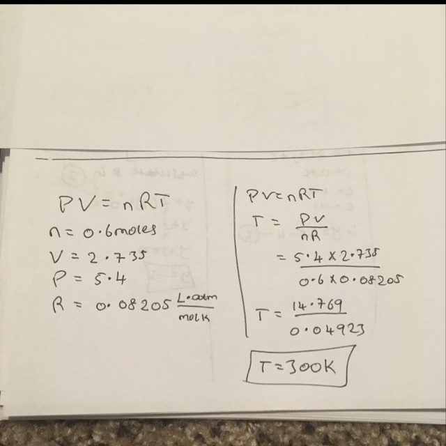 Solve the problem using the ideal gas equation. If 0.6 moles of an ideal gas occupies-example-1