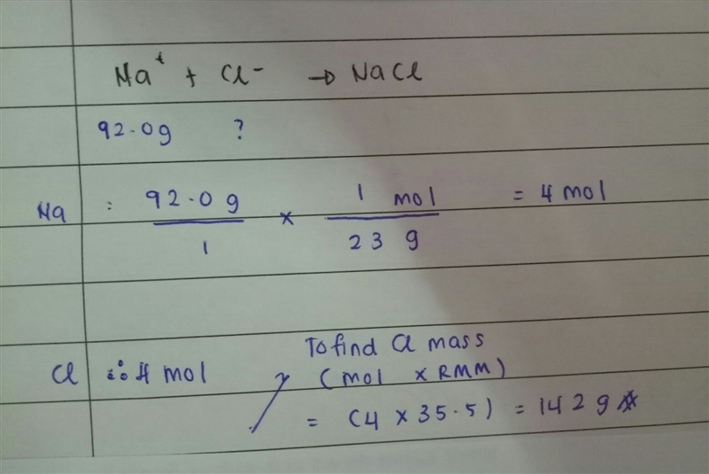 What mass of chlorine gas will react with 92.0 g of sodium-example-1