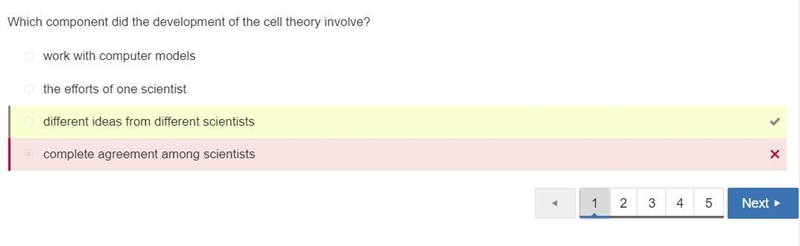 Which component did the development of the cell theory involve? A. different ideas-example-1