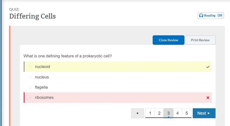 What is one defining feature of the prokaryotic cell? Nucleus Nucleoid Robosomes Flagella-example-1