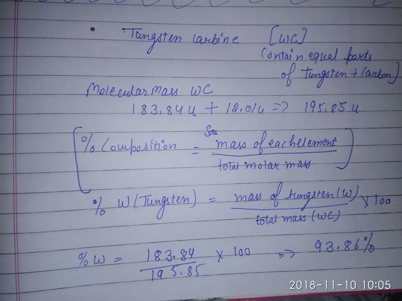 Tungsten carbide is becoming popular for making jewelry. A chemist is examining a-example-1