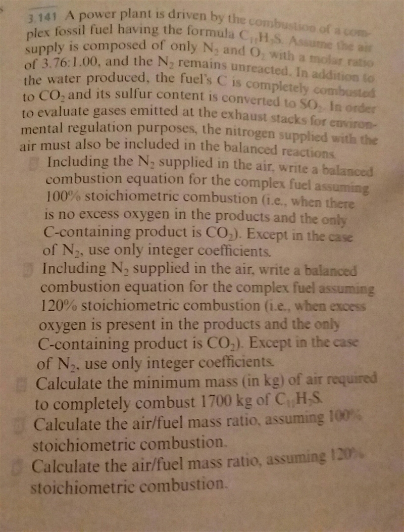 A power plant is driven by the combustion of a complex fossil fuel having the formula-example-1