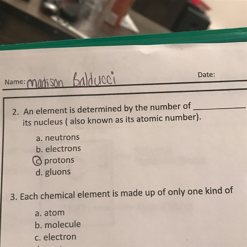 Each chemical element is made up of only one kind of what-example-1