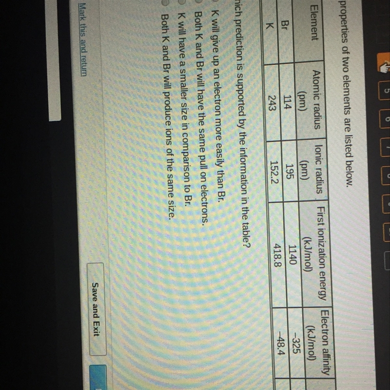 The properties of two elements are listed below. Which prediction is supported by-example-1