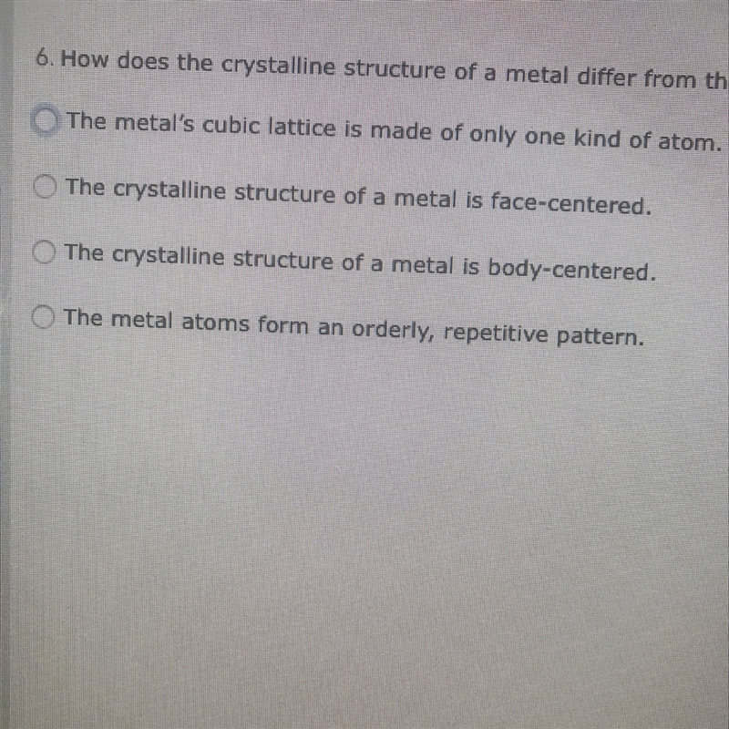 How does the crystalline structure of a metal differ from the structure of an ionic-example-1