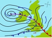 The weather map shown in the image forecasts the weather over a region. What causes-example-1