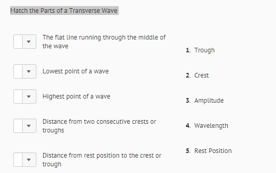 Match the Parts of a Transverse Wave Question 4 options:-example-1