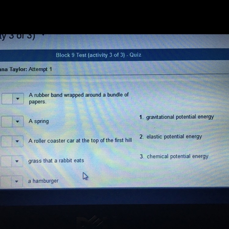 Sort the items based on whether they have gravitational potential energy,elastic energy-example-1