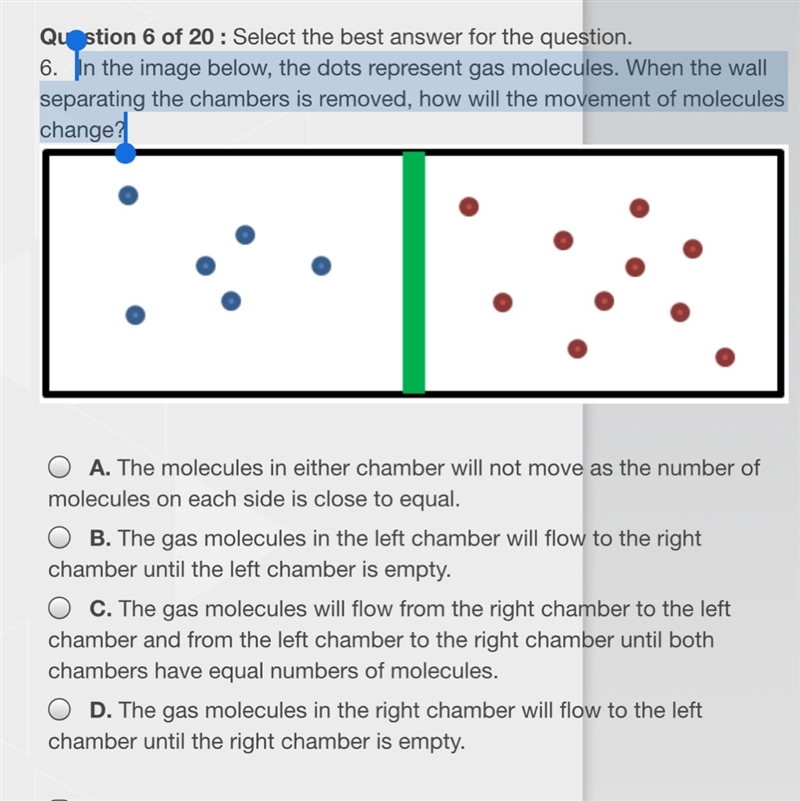 In the image below, the dots represent gas molecules. When the wall separating the-example-1