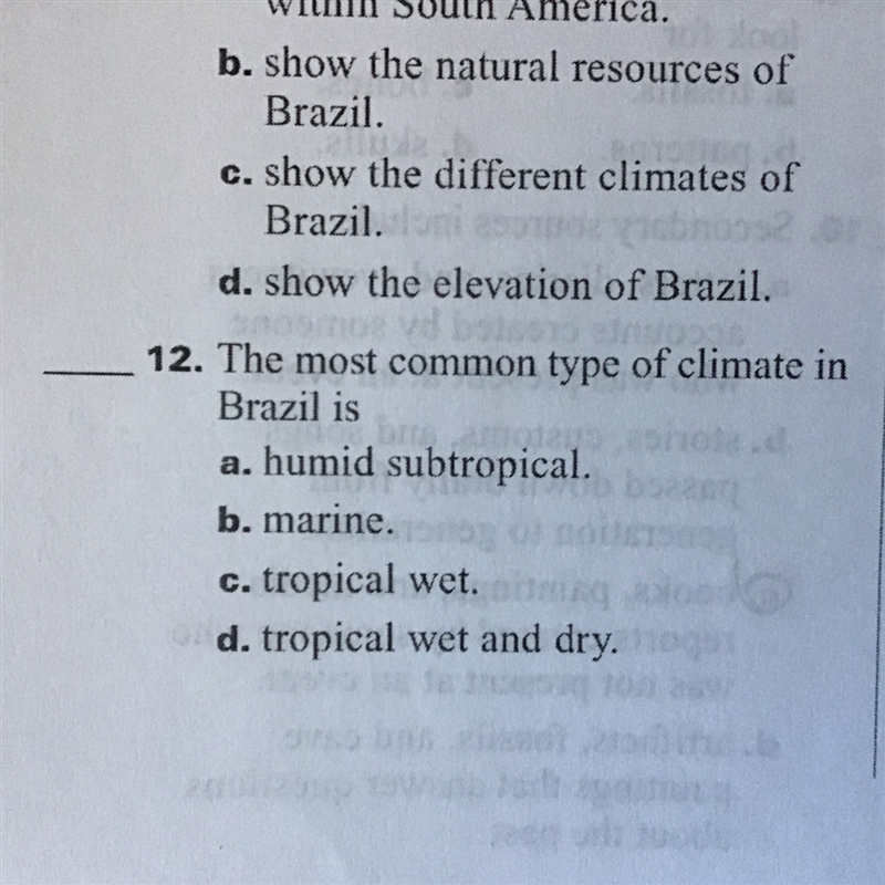 What is the most common climate in Brazil? A, B, C, or, D-example-1