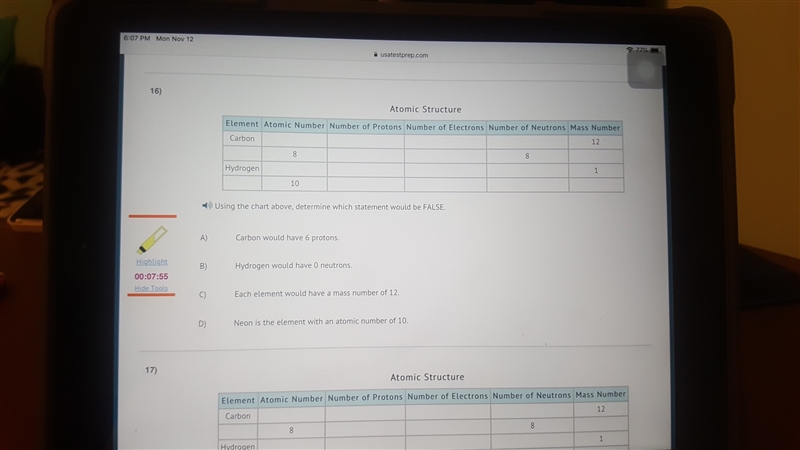 Using the chart above,determine which statement would be false? A B C D-example-1