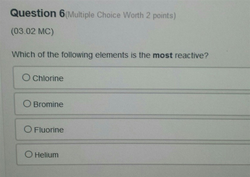 Which of the fallowing elements is the most reactive? Please help. Answer options-example-1