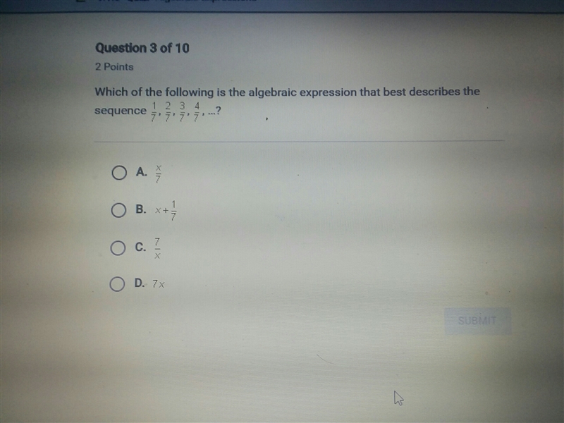 Which of the following is the algebraic expression that best describe the sequence-example-1