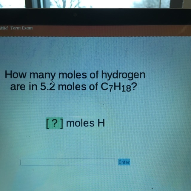 How many moles of hydrogen are in 5.2 moles of C7H18-example-1