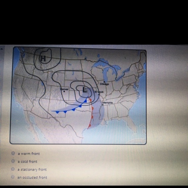 What does the line if blue triangles mean on a weather map-example-1