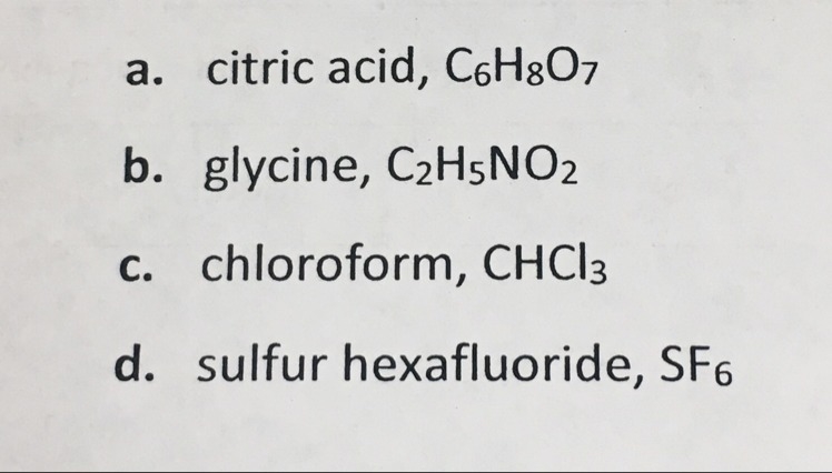 Identify the number and kinds of atoms present in a molecule of each compound? a. citric-example-1