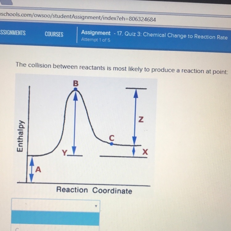 The collision between reactants is most likely to produce a reaction at point: C or-example-1