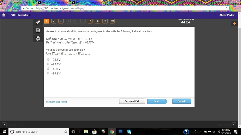 These equations below show two standard reduction potentials. Which value represents-example-1