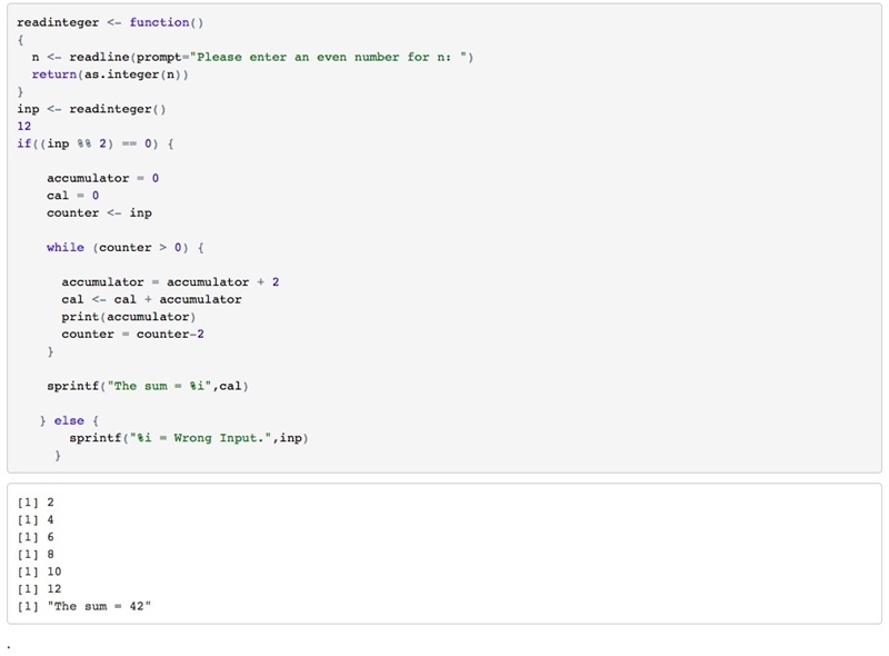 Write a program to calculate the following series Sum = 2 + 4 + 6 + 8 + 10 + 12 + 14 + 16.... + N-example-1