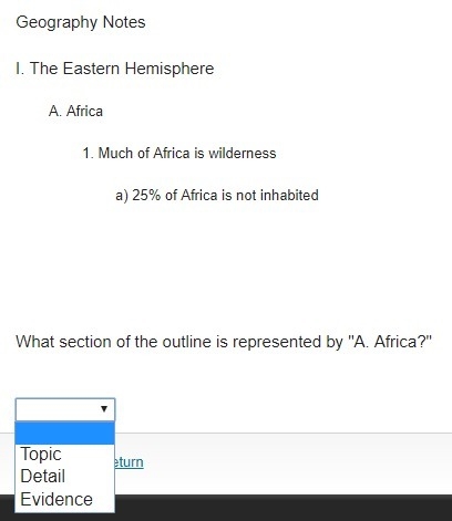 What section of the outline is represented by "A. Africa?"-example-1