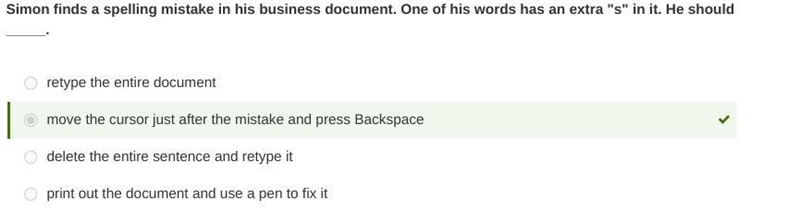 Simon finds a spelling mistake in his business document. One of his words has an extra-example-1