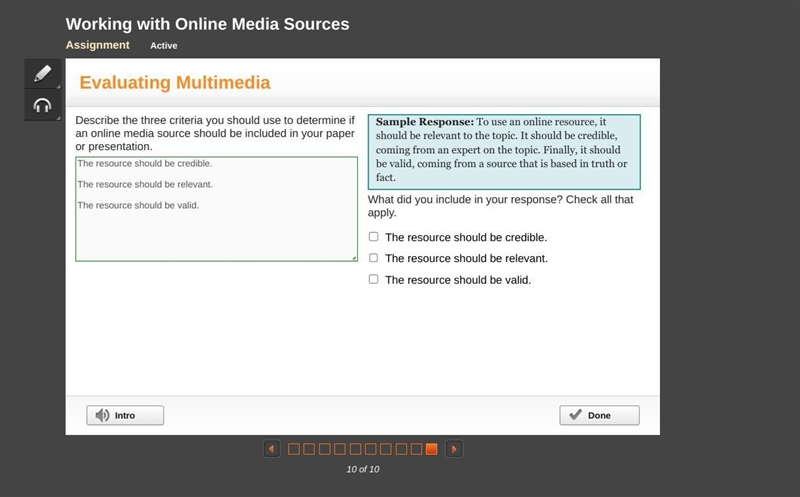 Describe the three criteria you should use to determine if an online media source-example-1