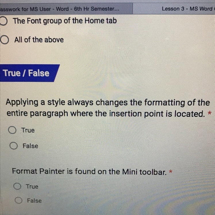 Please answer this correctly applying a style always changes the formatting of the-example-1