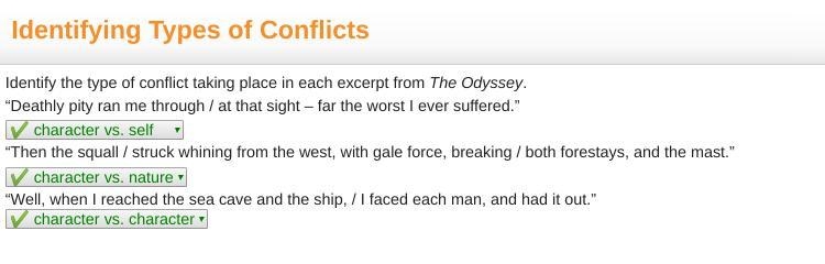 Identify the type of conflict taking place in each excerpt from The Odyssey. “Deathly-example-1