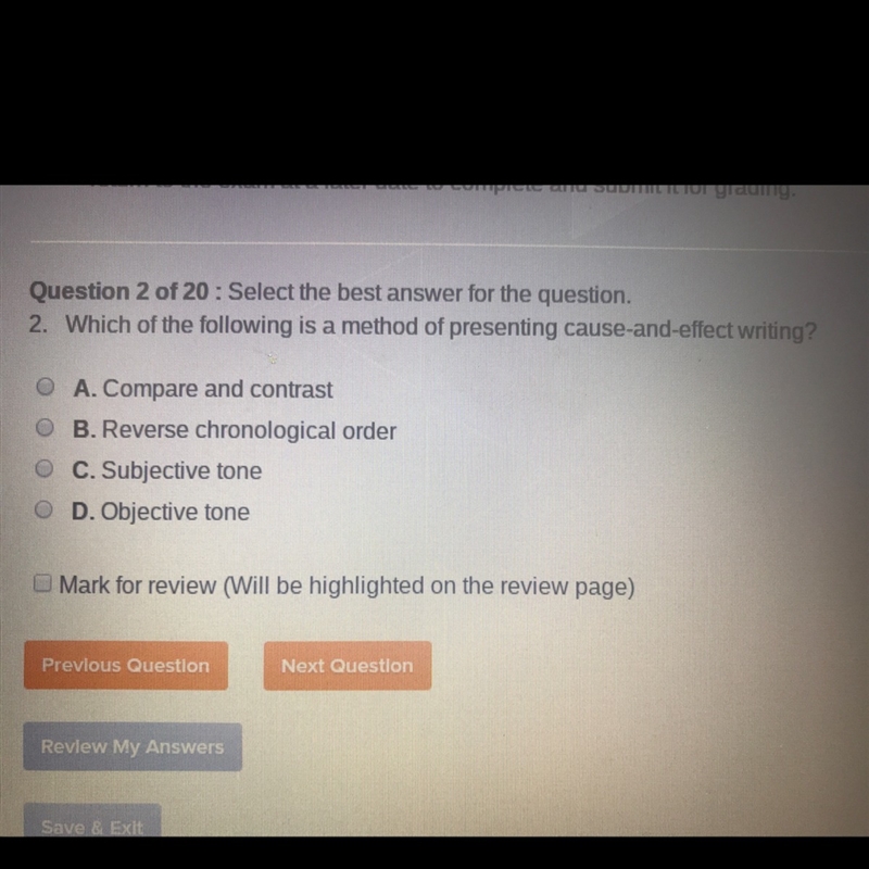 Which of the following is a method of presenting cause-and-effect writing?-example-1