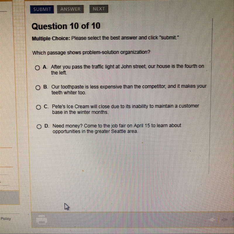 Which passage shows problem-solution organization-example-1