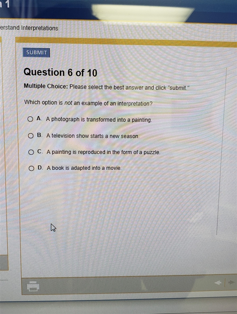 Which option is not an example of an interpretation?-example-1