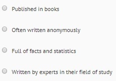 Which BEST identifies a characteristic of a credible source?-example-1